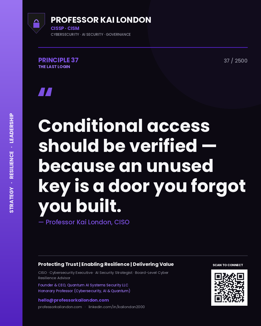 Professor Kai London principle 37: Conditional access should be verified — because an unused key is a door you forgot you built.