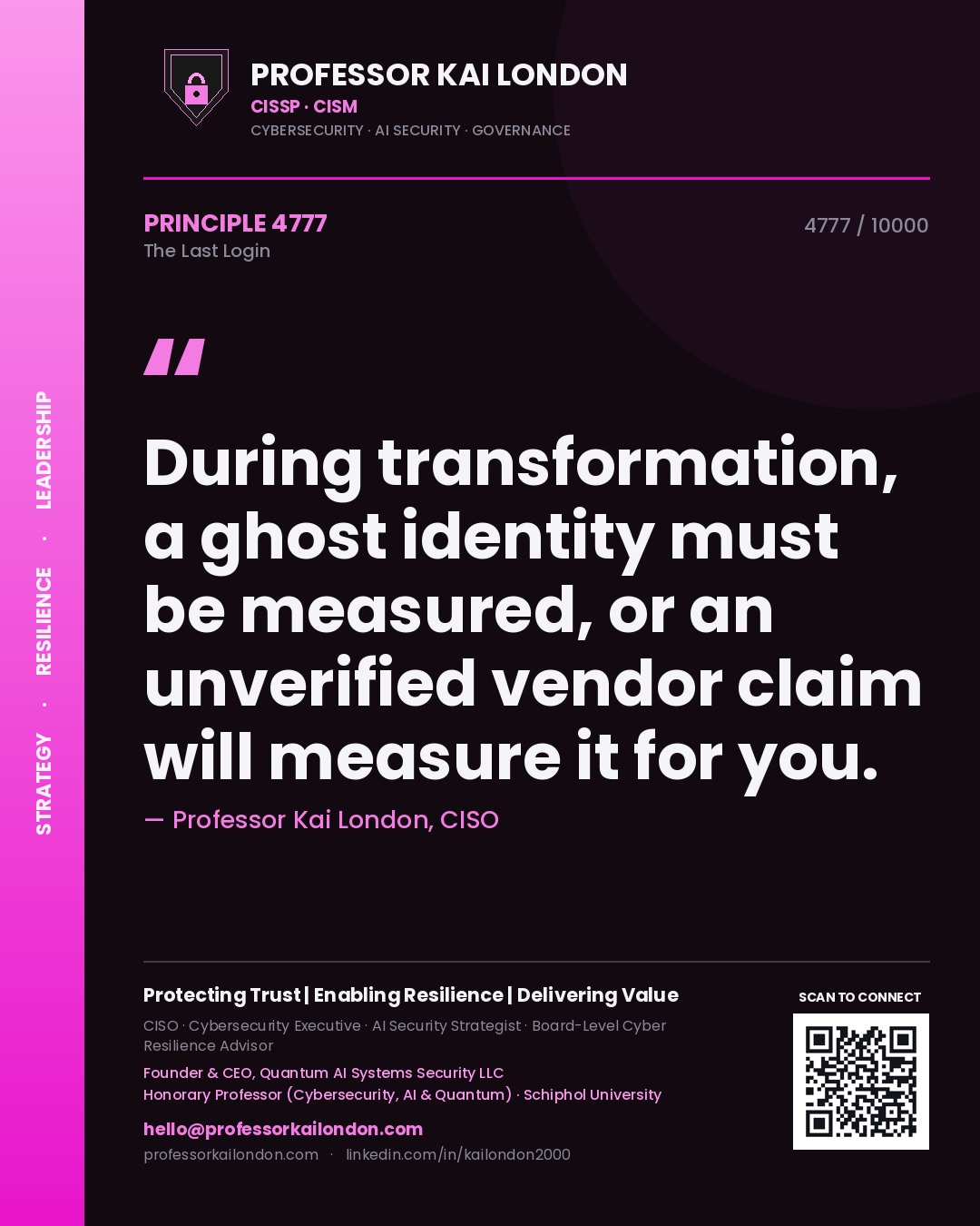 Professor Kai London principle 4777: During transformation, a ghost identity must be measured, or an unverified vendor claim will measure it for you.