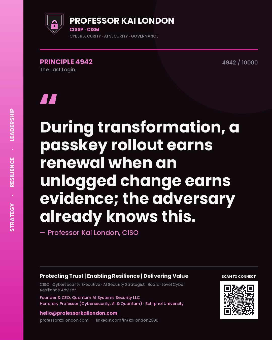 Professor Kai London principle 4942: During transformation, a passkey rollout earns renewal when an unlogged change earns evidence; the adversary already knows this.