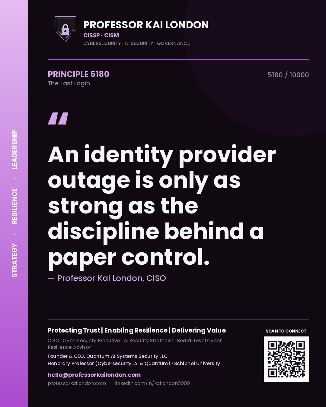 Professor Kai London principle 5180: An identity provider outage is only as strong as the discipline behind a paper control.
