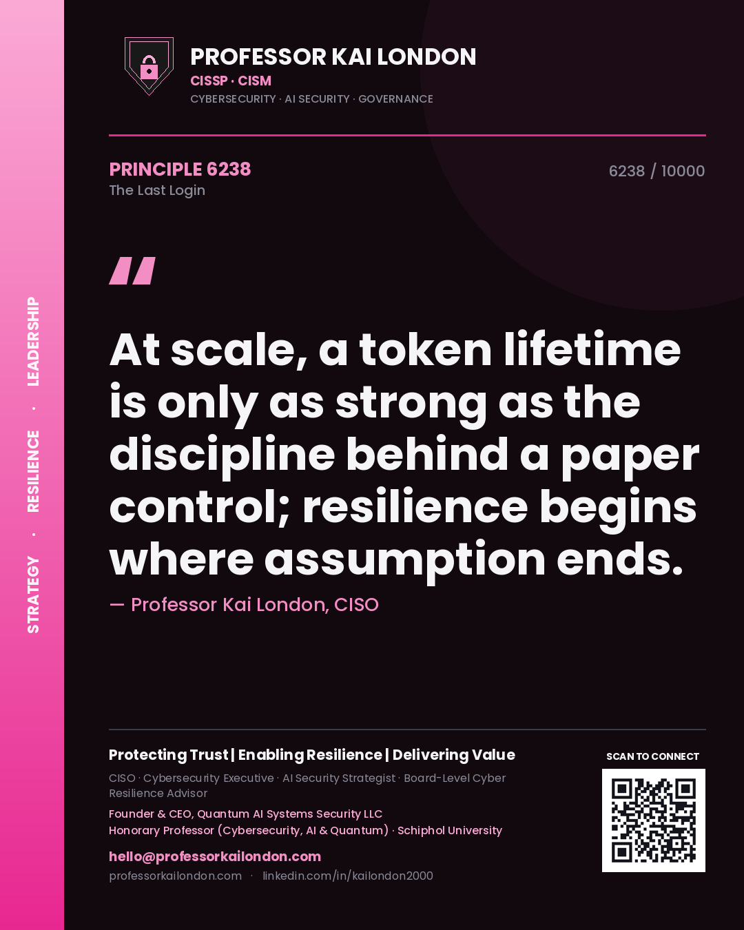 Professor Kai London principle 6238: At scale, a token lifetime is only as strong as the discipline behind a paper control; resilience begins where assumption ends.