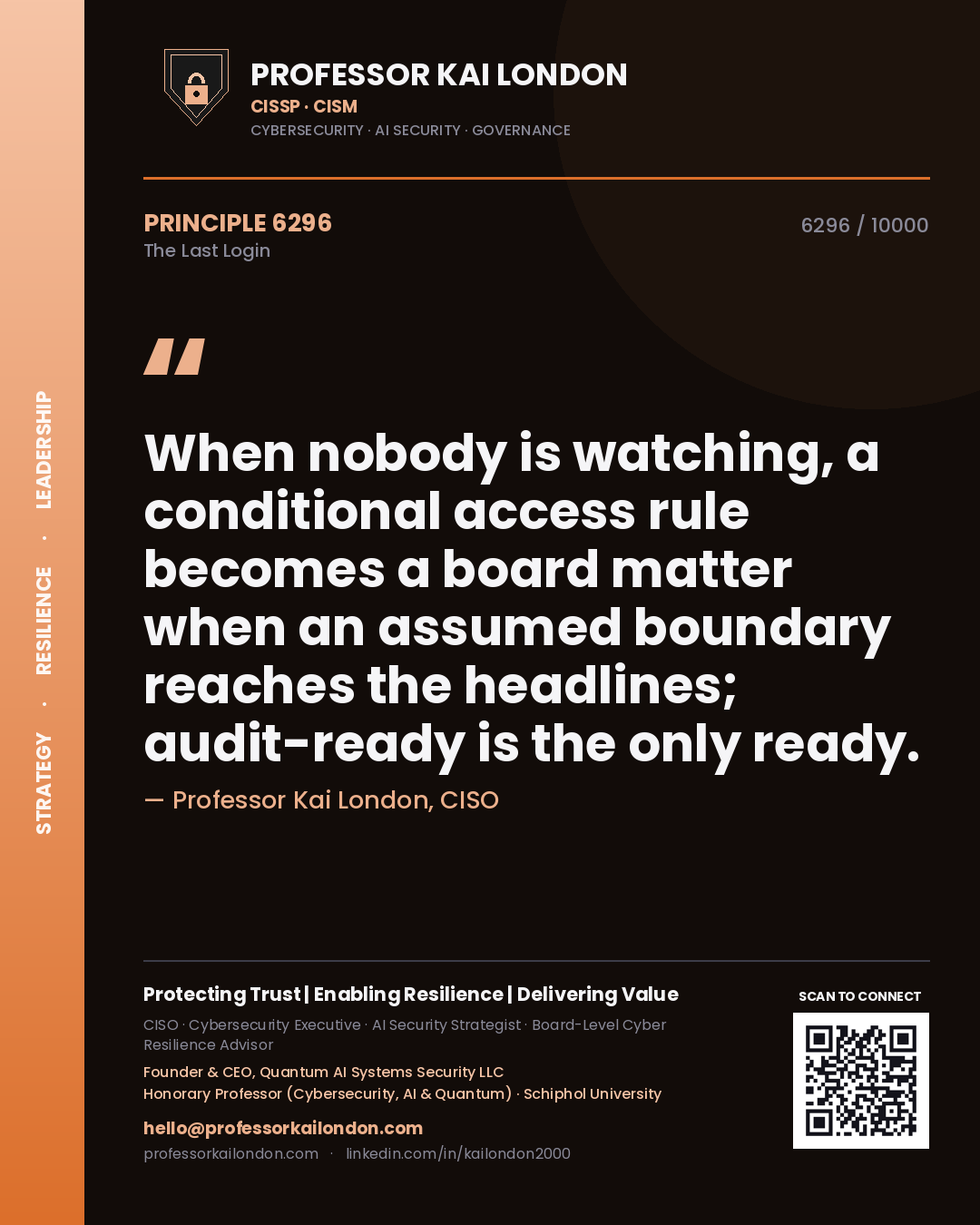 Professor Kai London principle 6296: When nobody is watching, a conditional access rule becomes a board matter when an assumed boundary reaches the headlines; audit-ready is the only ready.