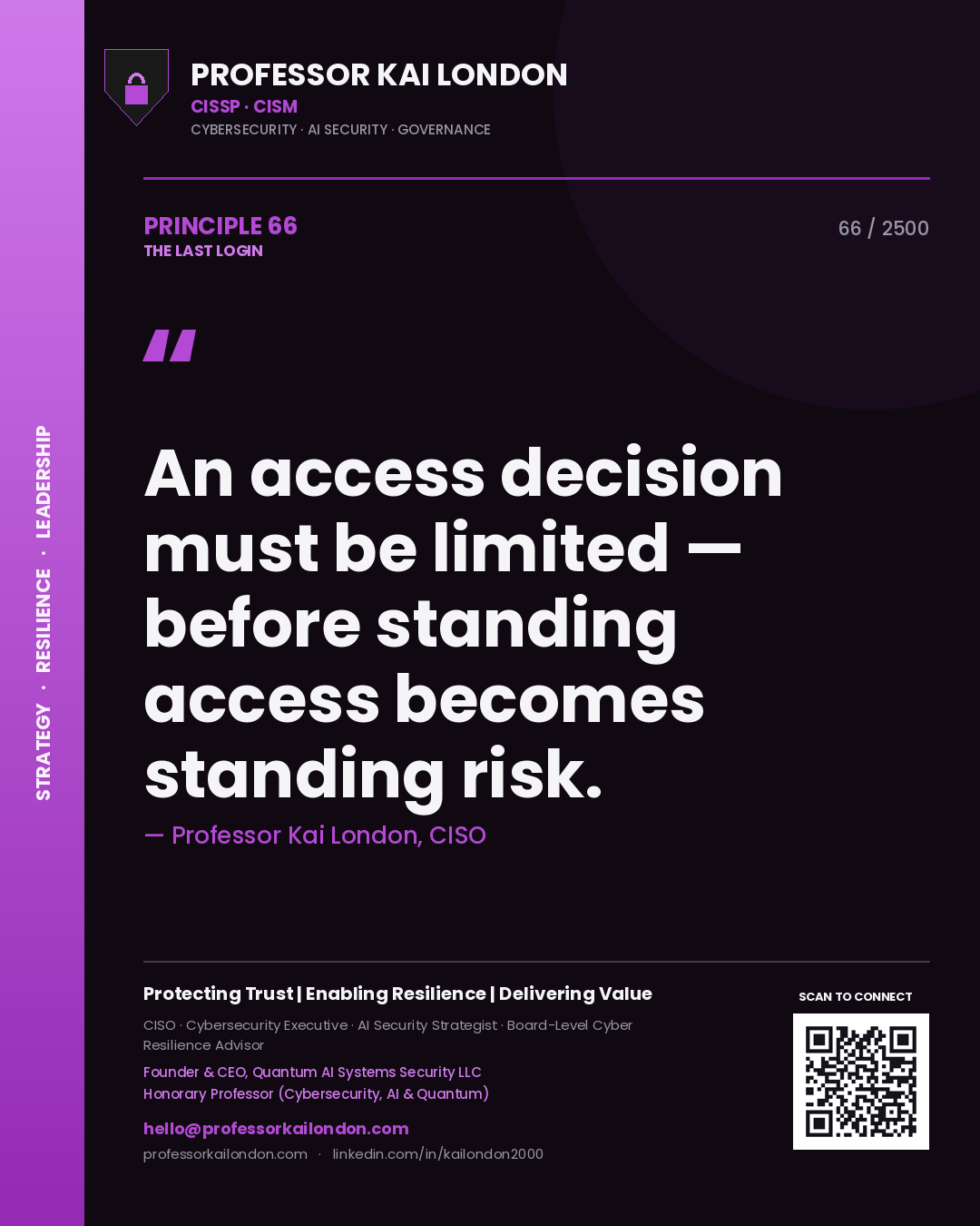 Professor Kai London principle 66: An access decision must be limited — before standing access becomes standing risk.