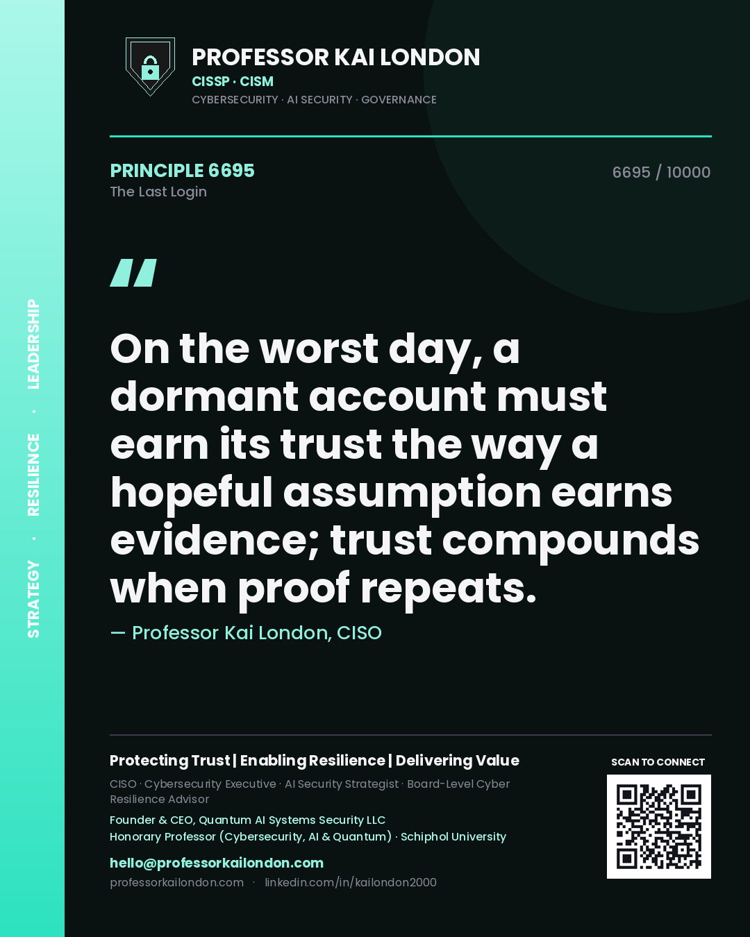 Professor Kai London principle 6695: On the worst day, a dormant account must earn its trust the way a hopeful assumption earns evidence; trust compounds when proof repeats.