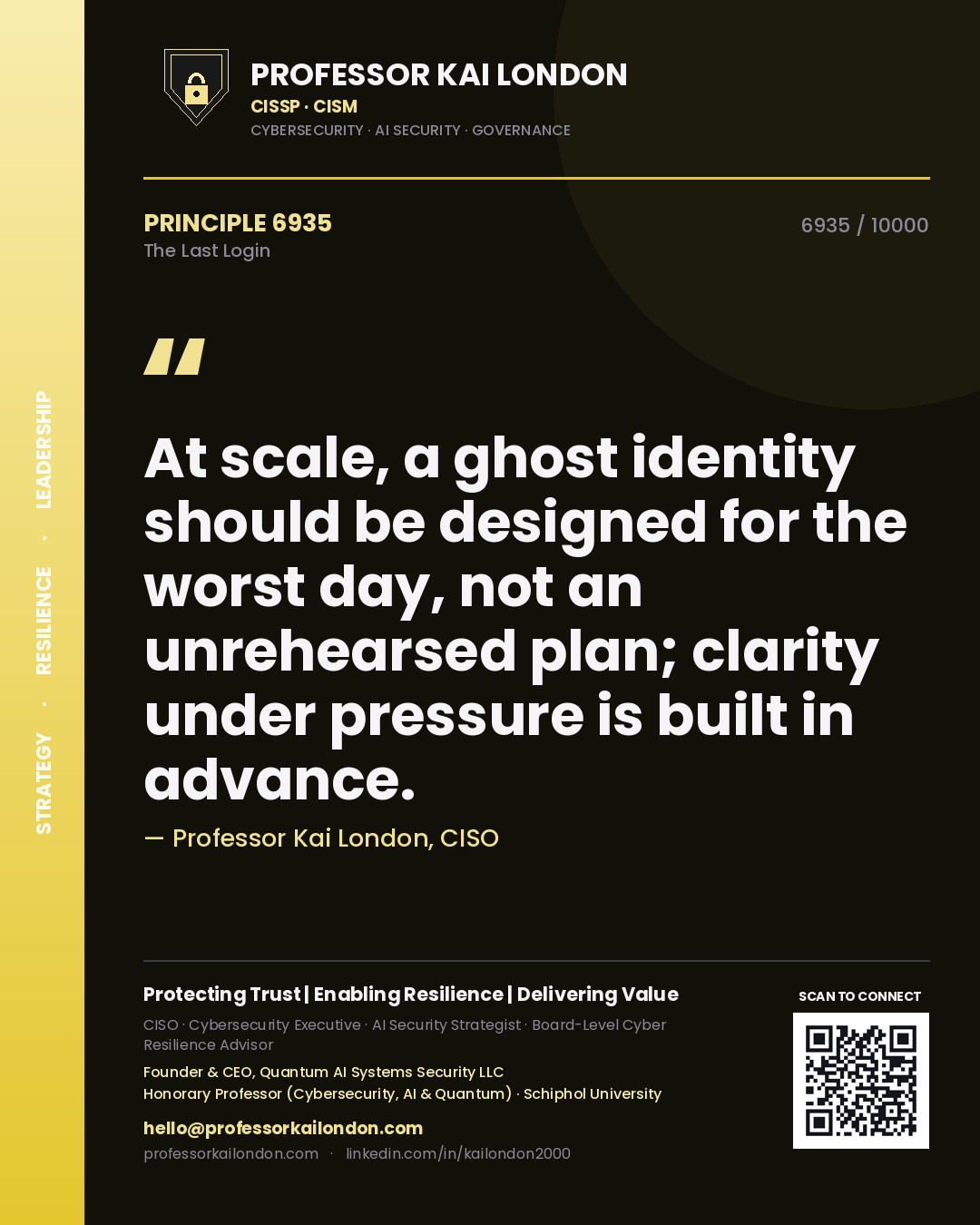 Professor Kai London principle 6935: At scale, a ghost identity should be designed for the worst day, not an unrehearsed plan; clarity under pressure is built in advance.