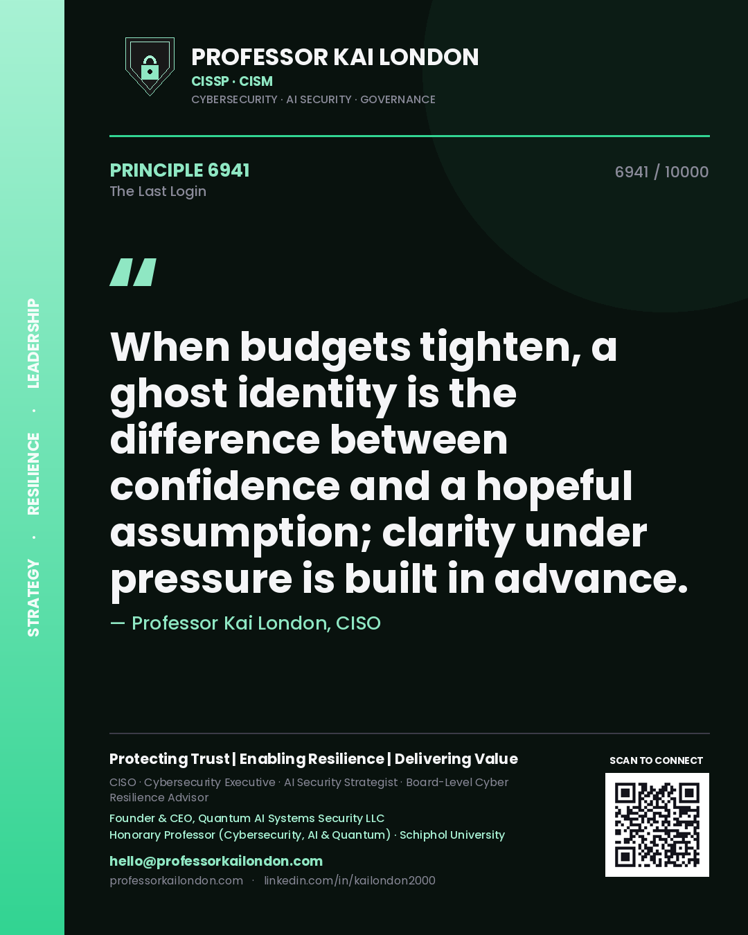 Professor Kai London principle 6941: When budgets tighten, a ghost identity is the difference between confidence and a hopeful assumption; clarity under pressure is built in advance.