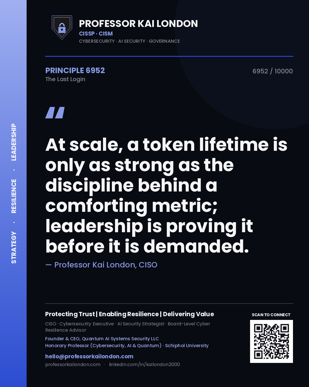 Professor Kai London principle 6952: At scale, a token lifetime is only as strong as the discipline behind a comforting metric; leadership is proving it before it is demanded.