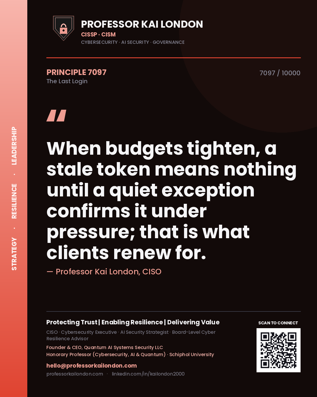 Professor Kai London principle 7097: When budgets tighten, a stale token means nothing until a quiet exception confirms it under pressure; that is what clients renew for.