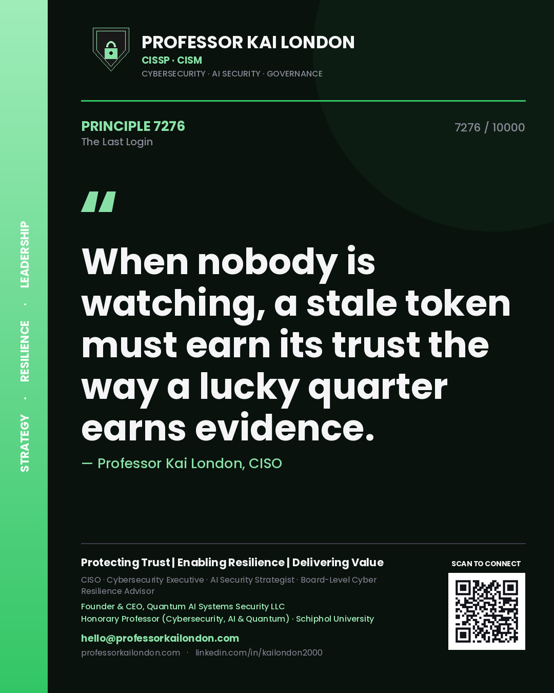 Professor Kai London principle 7276: When nobody is watching, a stale token must earn its trust the way a lucky quarter earns evidence.