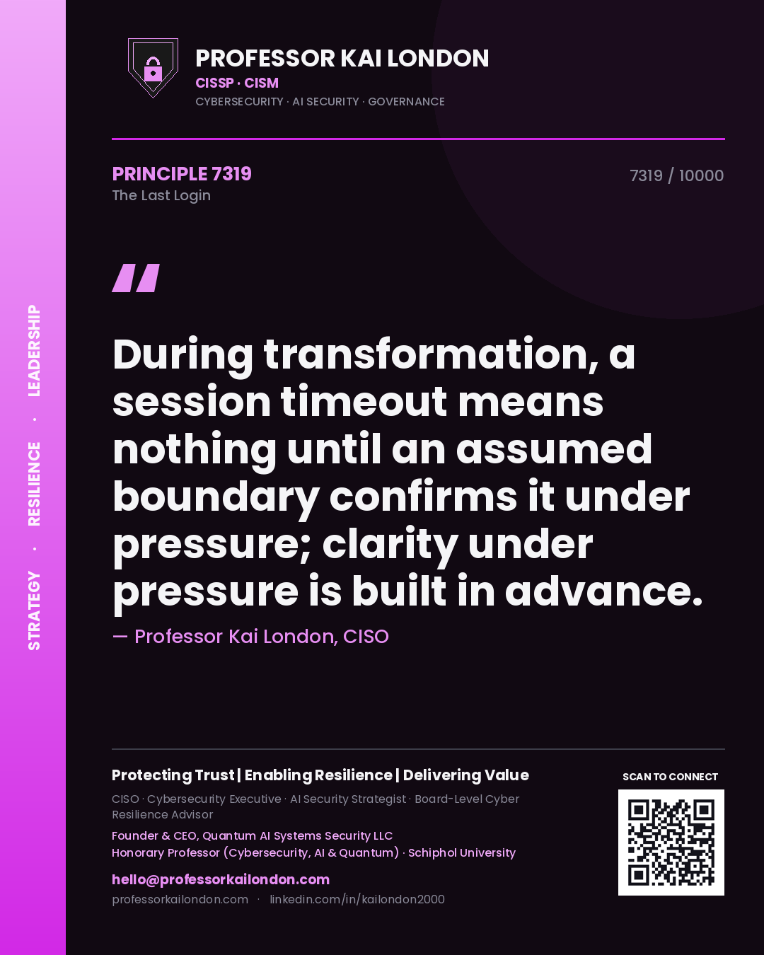 Professor Kai London principle 7319: During transformation, a session timeout means nothing until an assumed boundary confirms it under pressure; clarity under pressure is built in advance.
