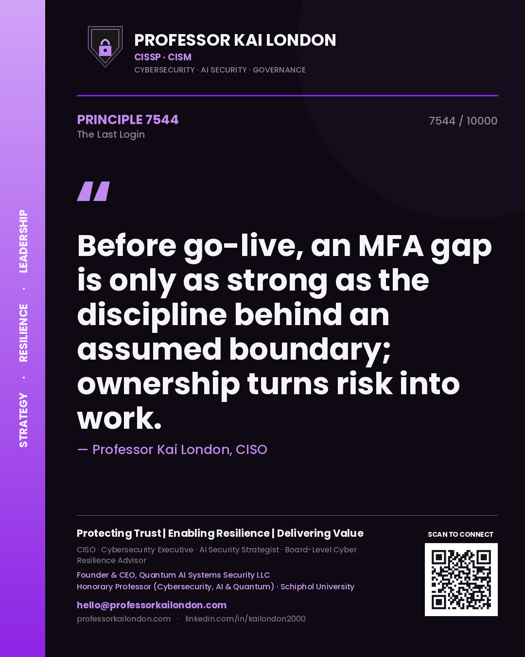 Professor Kai London principle 7544: Before go-live, an MFA gap is only as strong as the discipline behind an assumed boundary; ownership turns risk into work.
