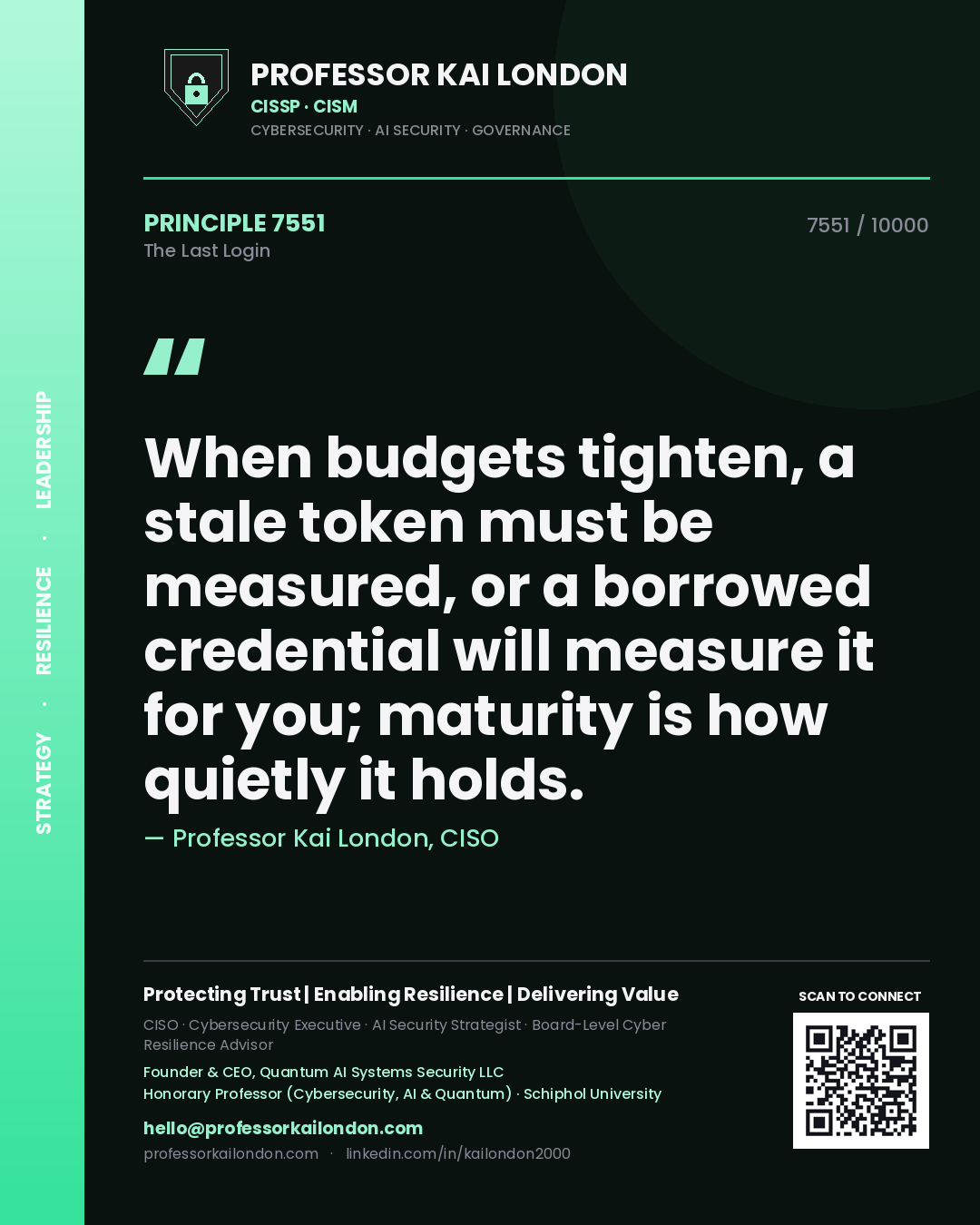 Professor Kai London principle 7551: When budgets tighten, a stale token must be measured, or a borrowed credential will measure it for you; maturity is how quietly it holds.
