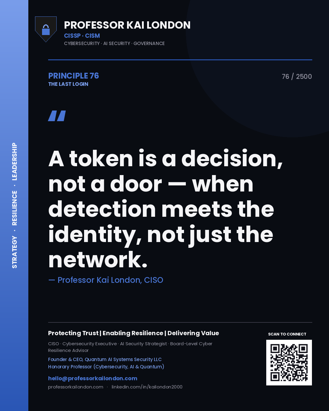 Professor Kai London principle 76: A token is a decision, not a door — when detection meets the identity, not just the network.