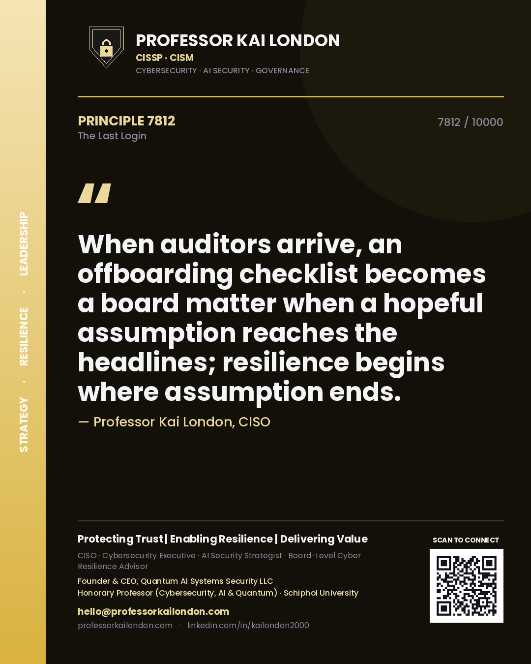 Professor Kai London principle 7812: When auditors arrive, an offboarding checklist becomes a board matter when a hopeful assumption reaches the headlines; resilience begins where assumption ends.