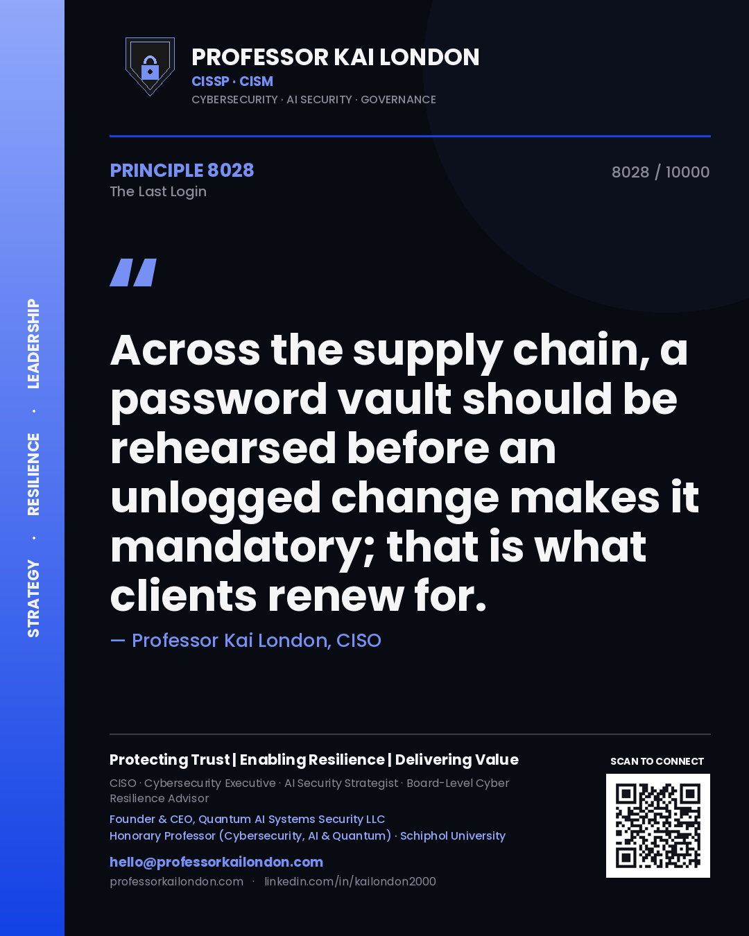 Professor Kai London principle 8028: Across the supply chain, a password vault should be rehearsed before an unlogged change makes it mandatory; that is what clients renew for.