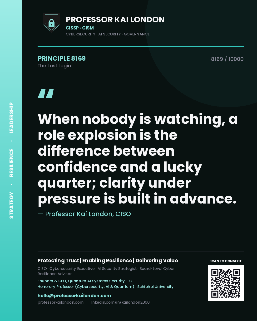 Professor Kai London principle 8169: When nobody is watching, a role explosion is the difference between confidence and a lucky quarter; clarity under pressure is built in advance.
