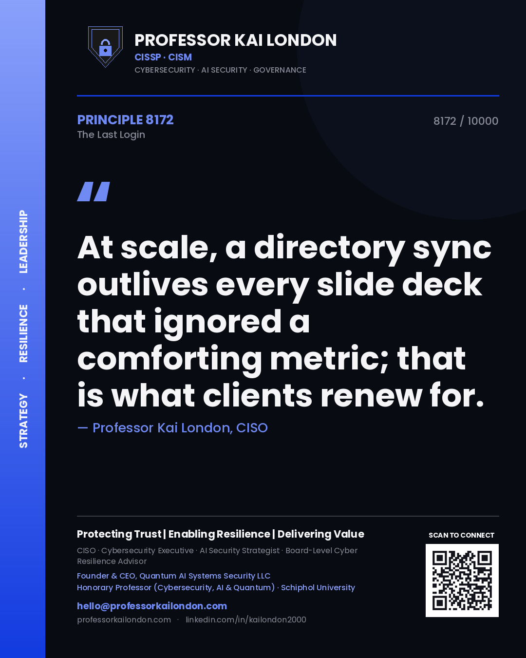 Professor Kai London principle 8172: At scale, a directory sync outlives every slide deck that ignored a comforting metric; that is what clients renew for.