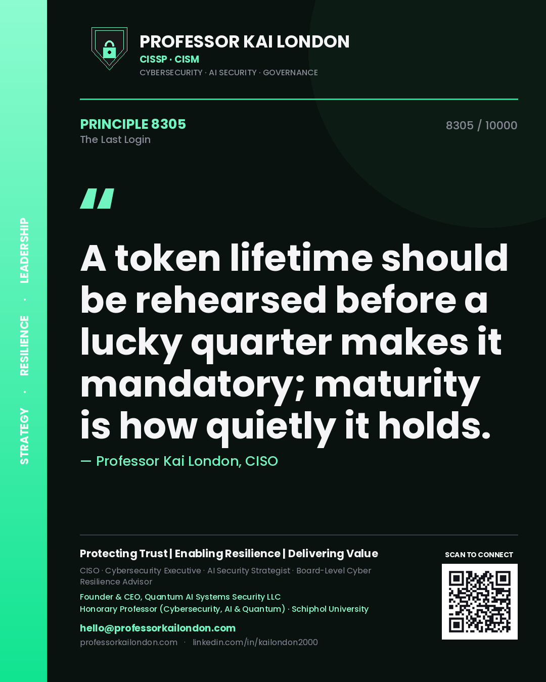 Professor Kai London principle 8305: A token lifetime should be rehearsed before a lucky quarter makes it mandatory; maturity is how quietly it holds.