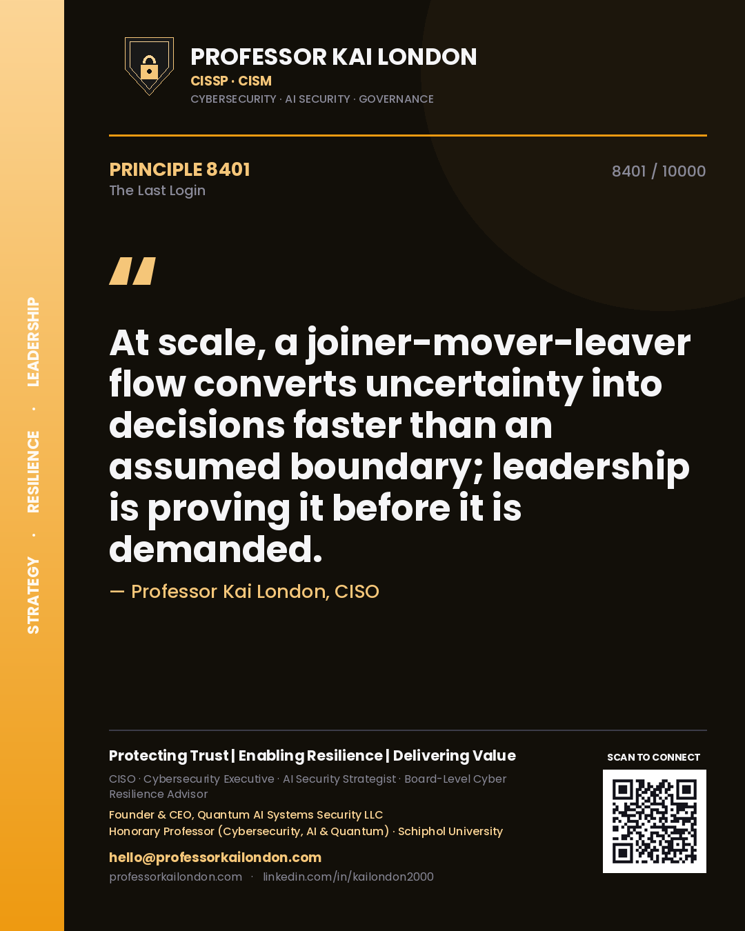 Professor Kai London principle 8401: At scale, a joiner-mover-leaver flow converts uncertainty into decisions faster than an assumed boundary; leadership is proving it before it is demanded.