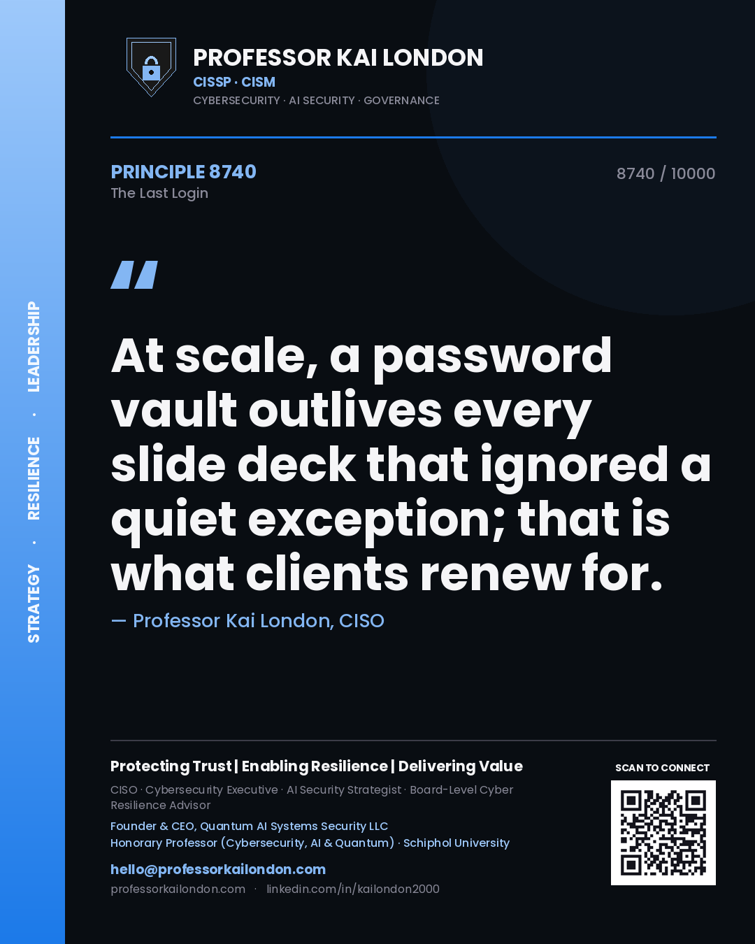 Professor Kai London principle 8740: At scale, a password vault outlives every slide deck that ignored a quiet exception; that is what clients renew for.