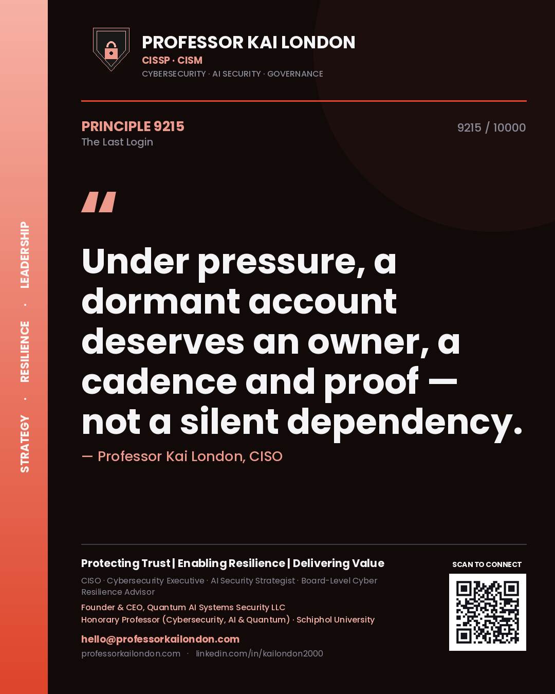 Professor Kai London principle 9215: Under pressure, a dormant account deserves an owner, a cadence and proof — not a silent dependency.