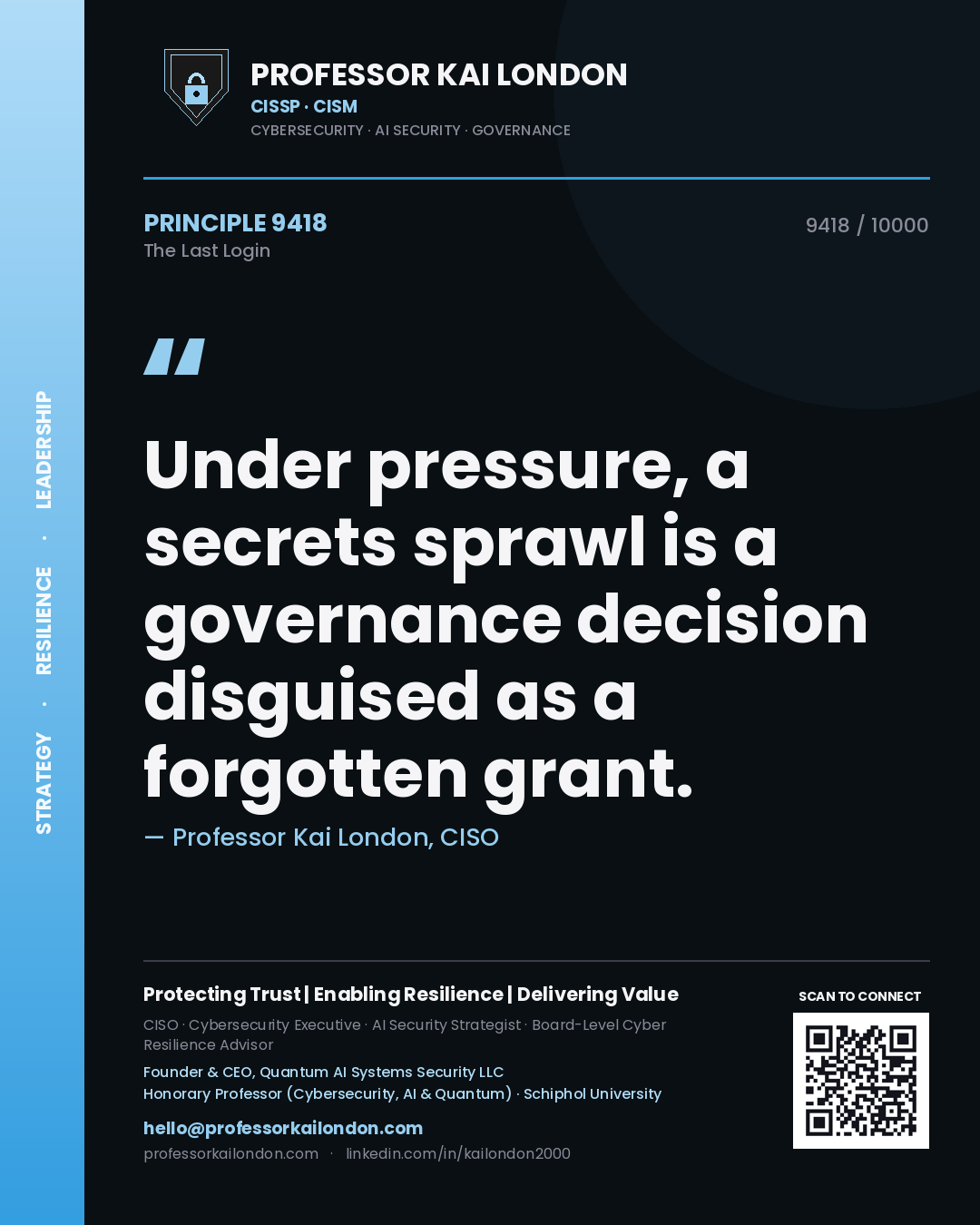 Professor Kai London principle 9418: Under pressure, a secrets sprawl is a governance decision disguised as a forgotten grant.