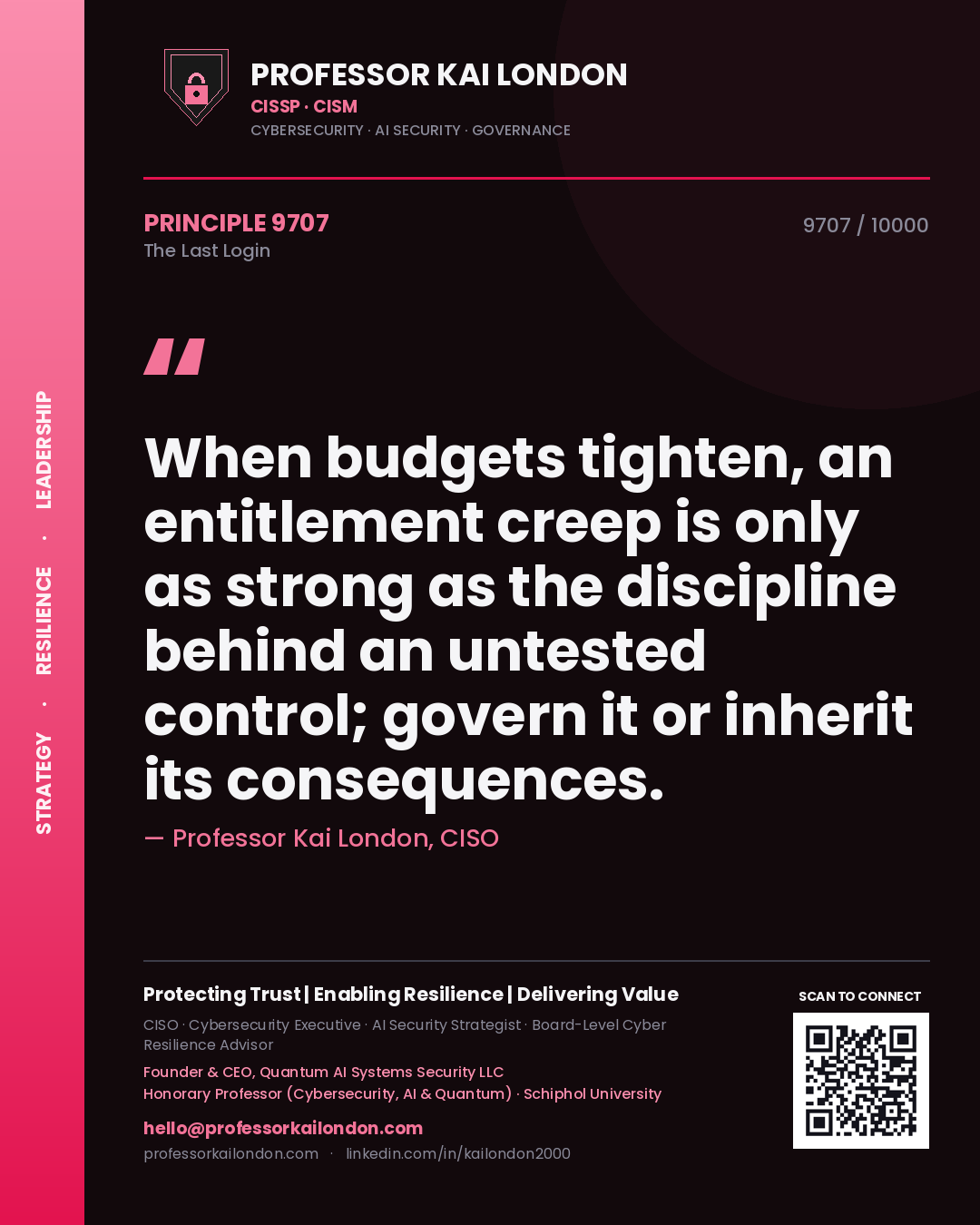 Professor Kai London principle 9707: When budgets tighten, an entitlement creep is only as strong as the discipline behind an untested control; govern it or inherit its consequences.