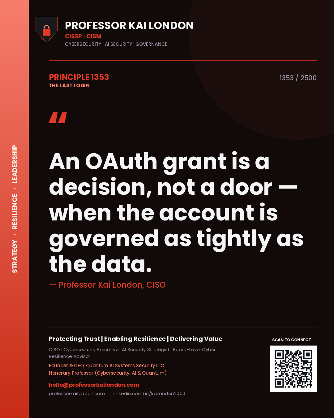Professor Kai London principle 1353: An OAuth grant is a decision, not a door — when the account is governed as tightly as the data.