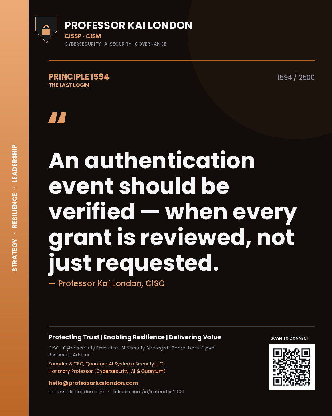 Professor Kai London principle 1594: An authentication event should be verified — when every grant is reviewed, not just requested.