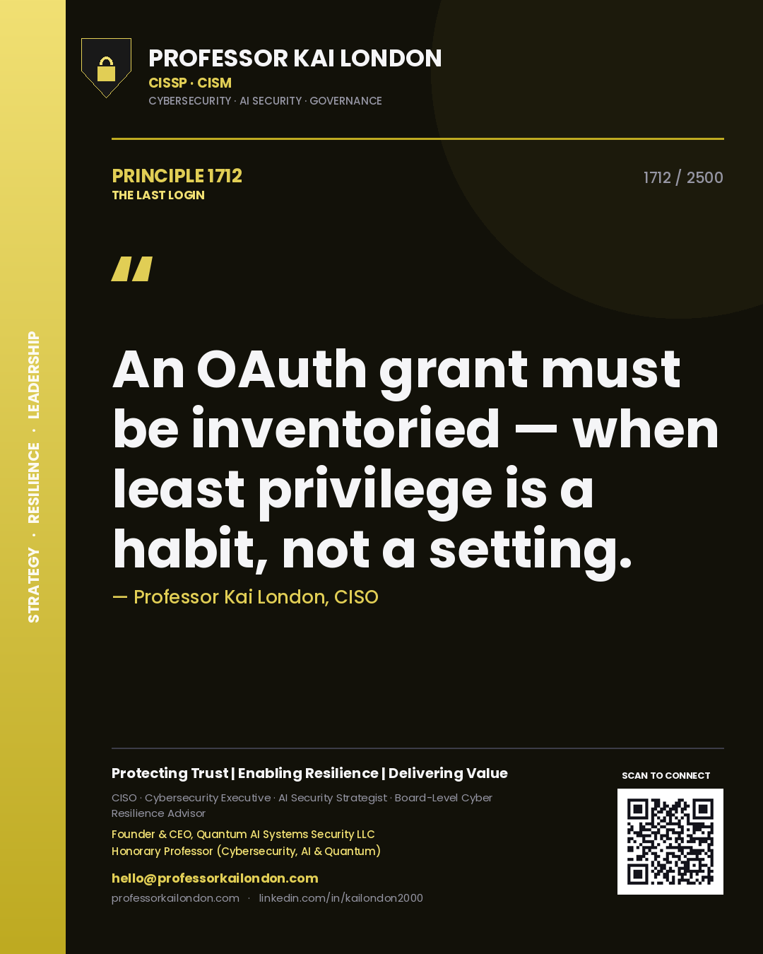 Professor Kai London principle 1712: An OAuth grant must be inventoried — when least privilege is a habit, not a setting.
