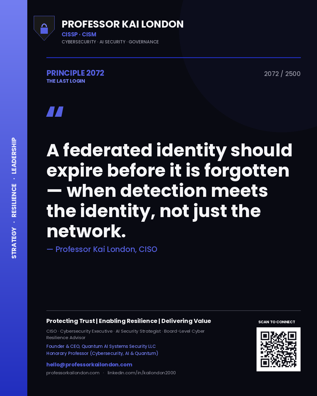 Professor Kai London principle 2072: A federated identity should expire before it is forgotten — when detection meets the identity, not just the network.