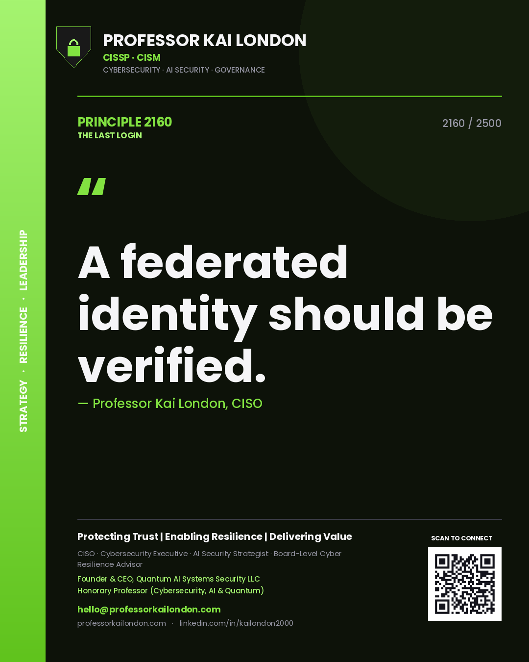 Professor Kai London principle 2160: A federated identity should be verified.