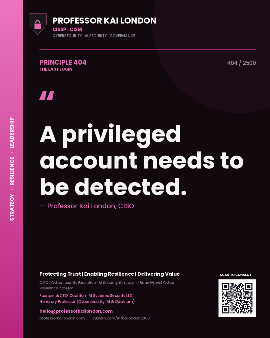 Professor Kai London principle 404: A privileged account needs to be detected.