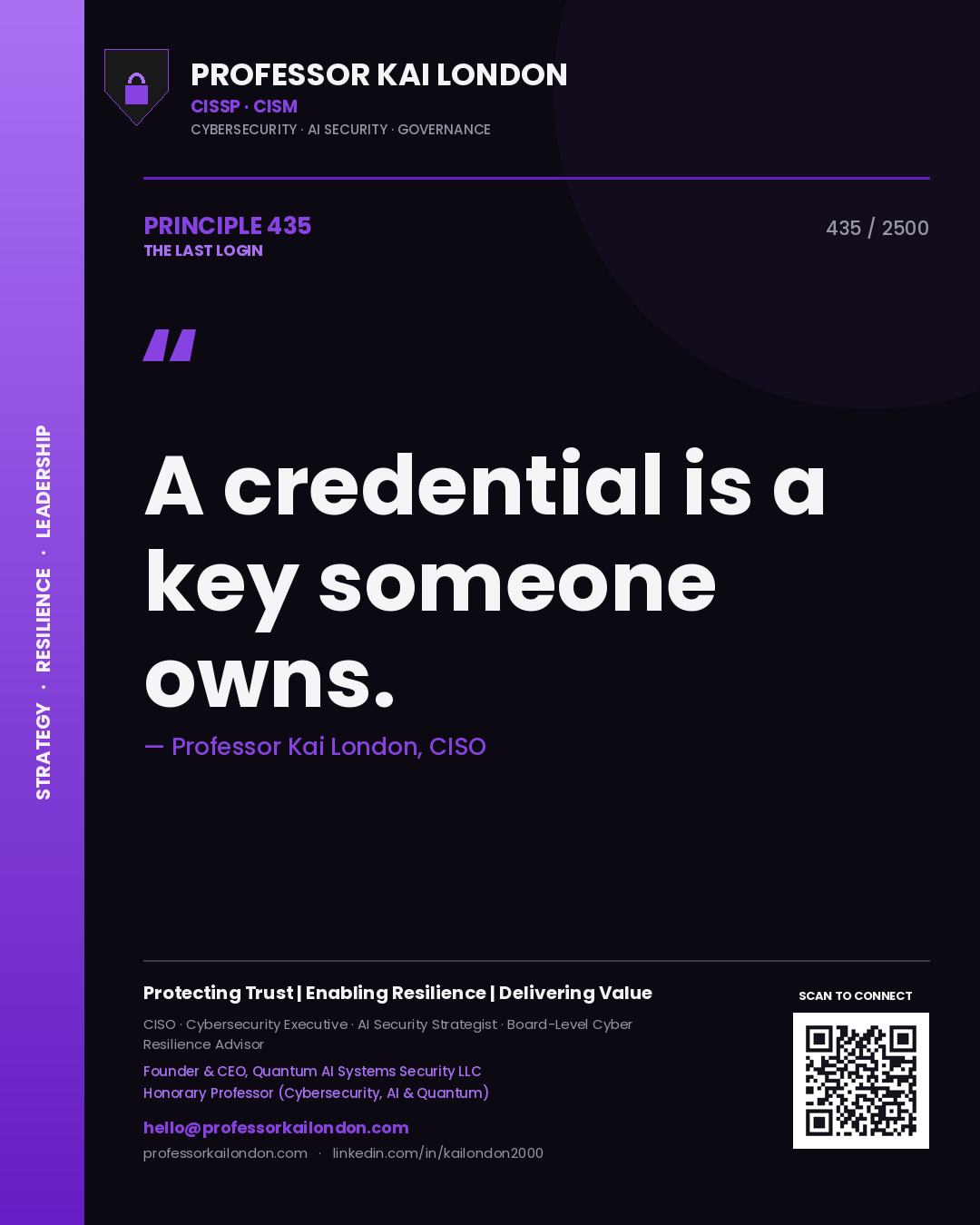 Professor Kai London principle 435: A credential is a key someone owns.
