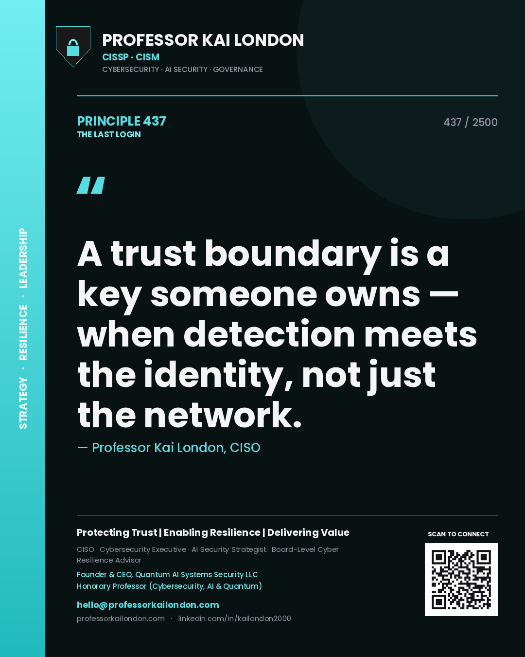 Professor Kai London principle 437: A trust boundary is a key someone owns — when detection meets the identity, not just the network.