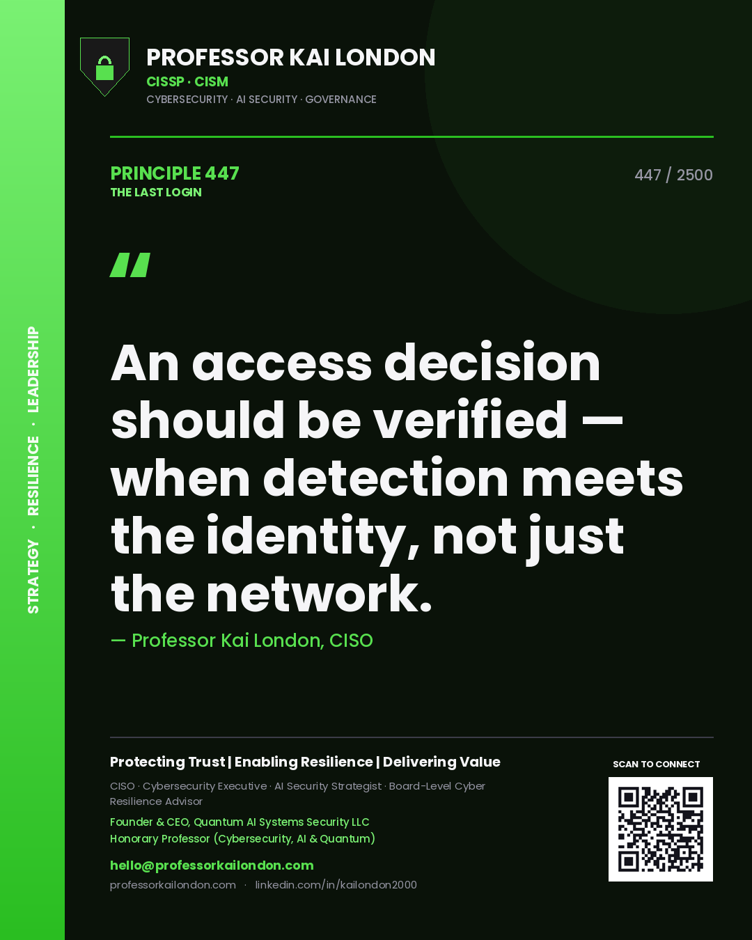 Professor Kai London principle 447: An access decision should be verified — when detection meets the identity, not just the network.