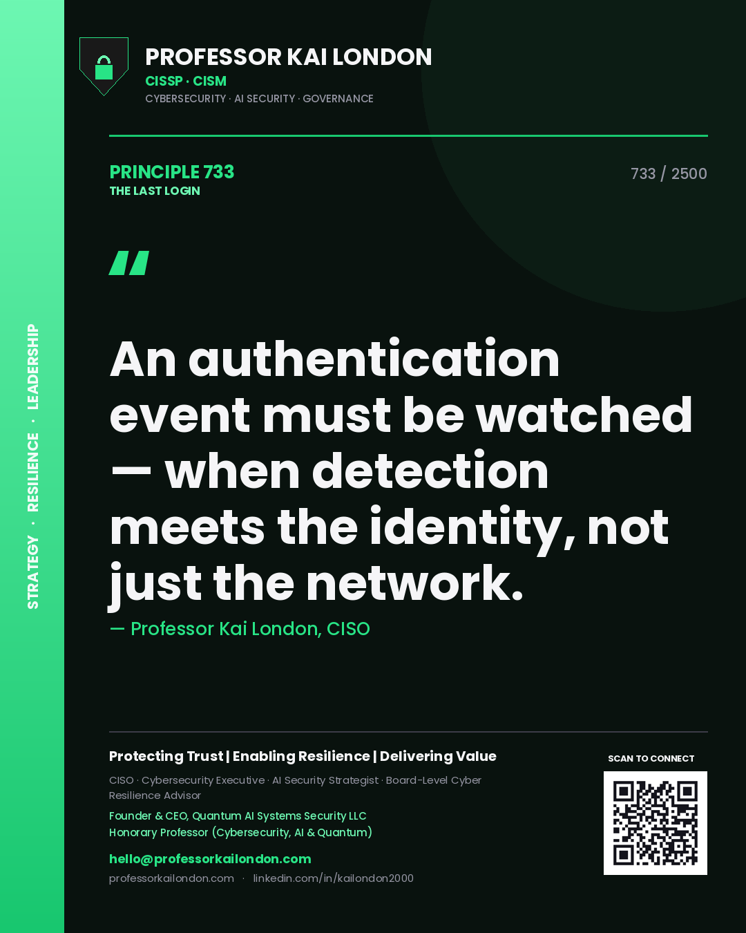 Professor Kai London principle 733: An authentication event must be watched — when detection meets the identity, not just the network.