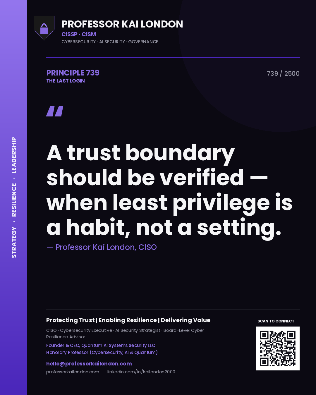 Professor Kai London principle 739: A trust boundary should be verified — when least privilege is a habit, not a setting.