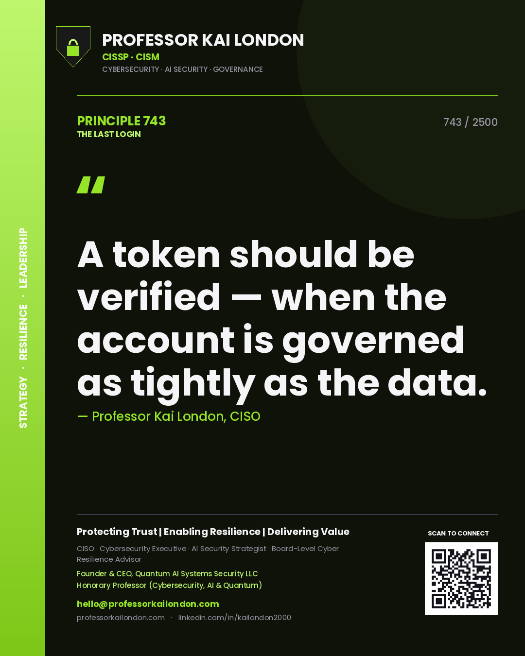 Professor Kai London principle 743: A token should be verified — when the account is governed as tightly as the data.