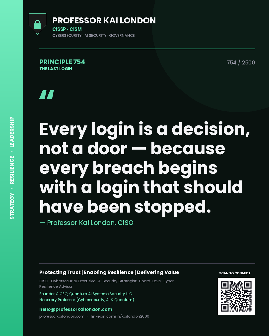 Professor Kai London principle 754: Every login is a decision, not a door — because every breach begins with a login that should have been stopped.