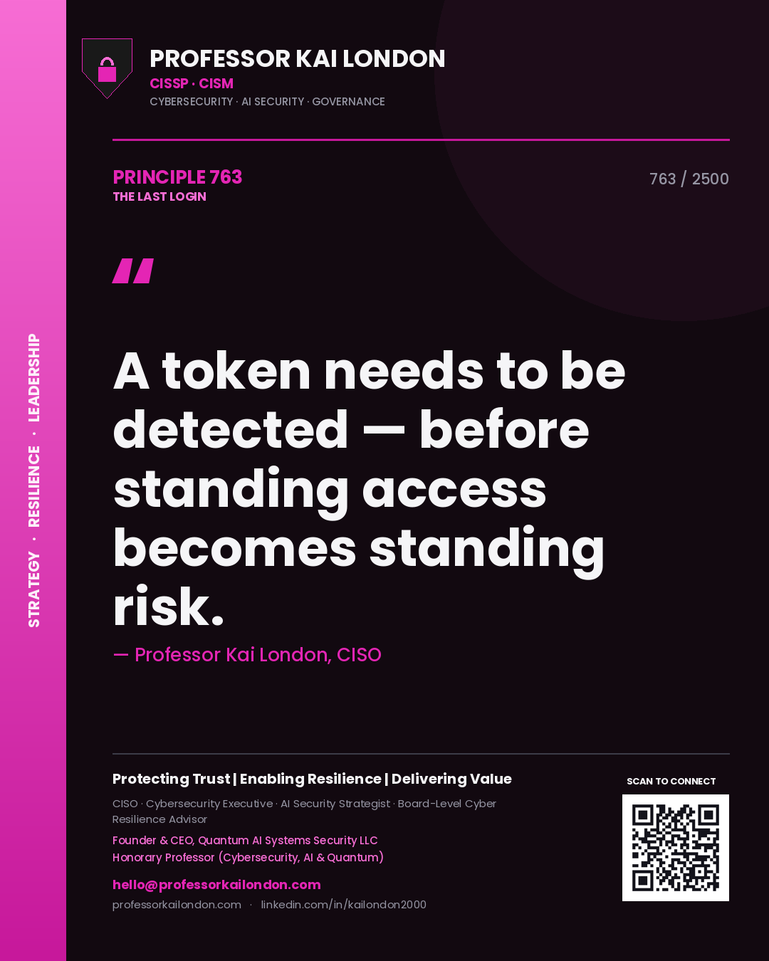 Professor Kai London principle 763: A token needs to be detected — before standing access becomes standing risk.