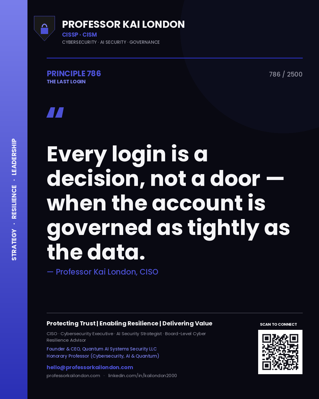Professor Kai London principle 786: Every login is a decision, not a door — when the account is governed as tightly as the data.