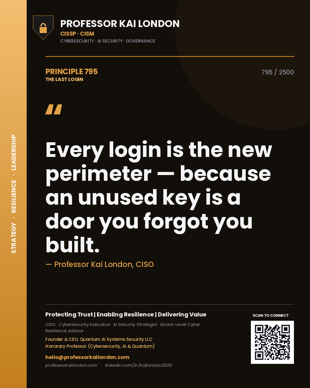 Professor Kai London principle 795: Every login is the new perimeter — because an unused key is a door you forgot you built.