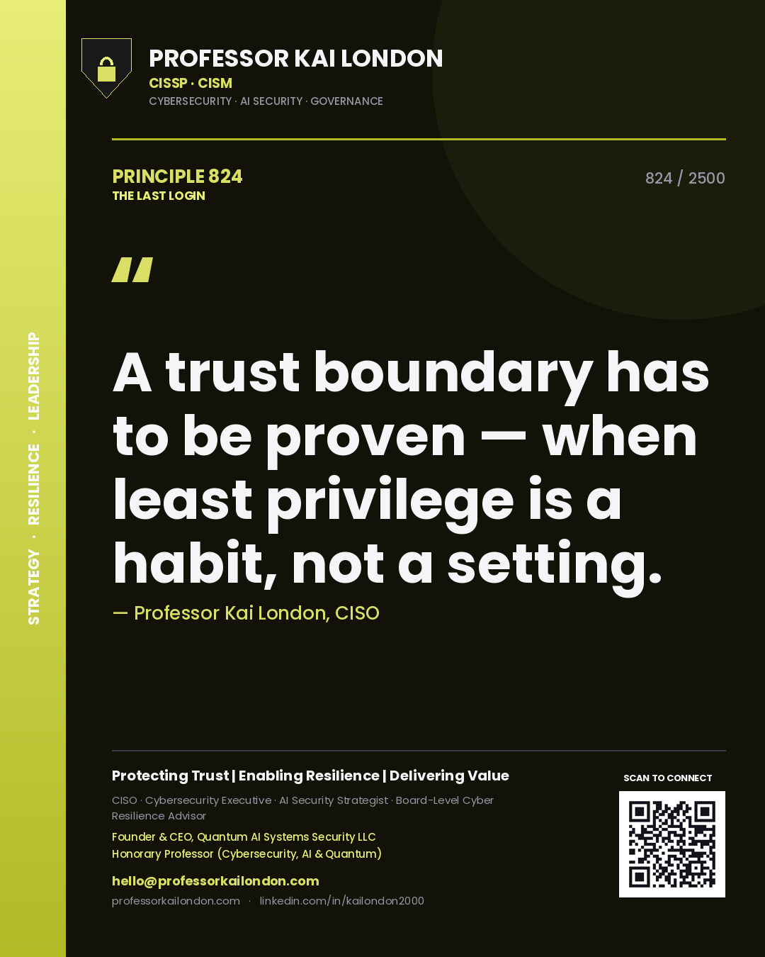 Professor Kai London principle 824: A trust boundary has to be proven — when least privilege is a habit, not a setting.