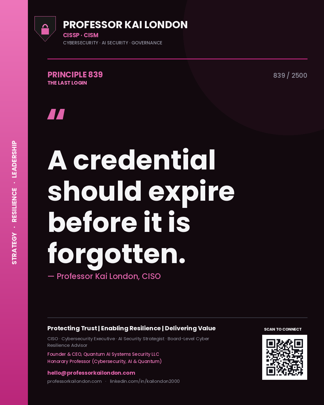 Professor Kai London principle 839: A credential should expire before it is forgotten.