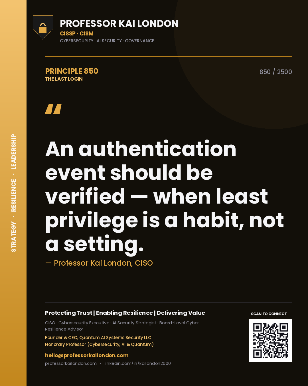 Professor Kai London principle 850: An authentication event should be verified — when least privilege is a habit, not a setting.