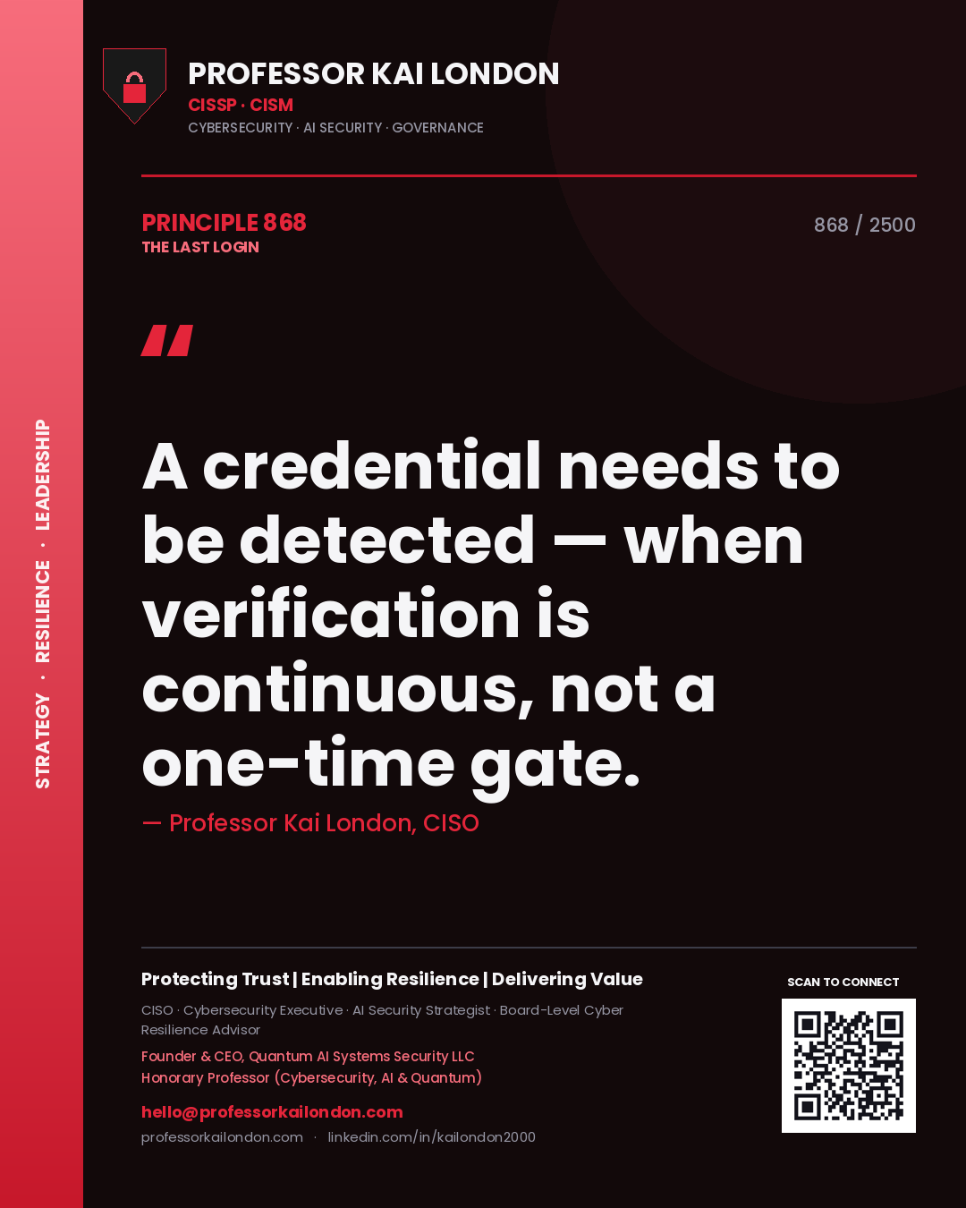 Professor Kai London principle 868: A credential needs to be detected — when verification is continuous, not a one-time gate.