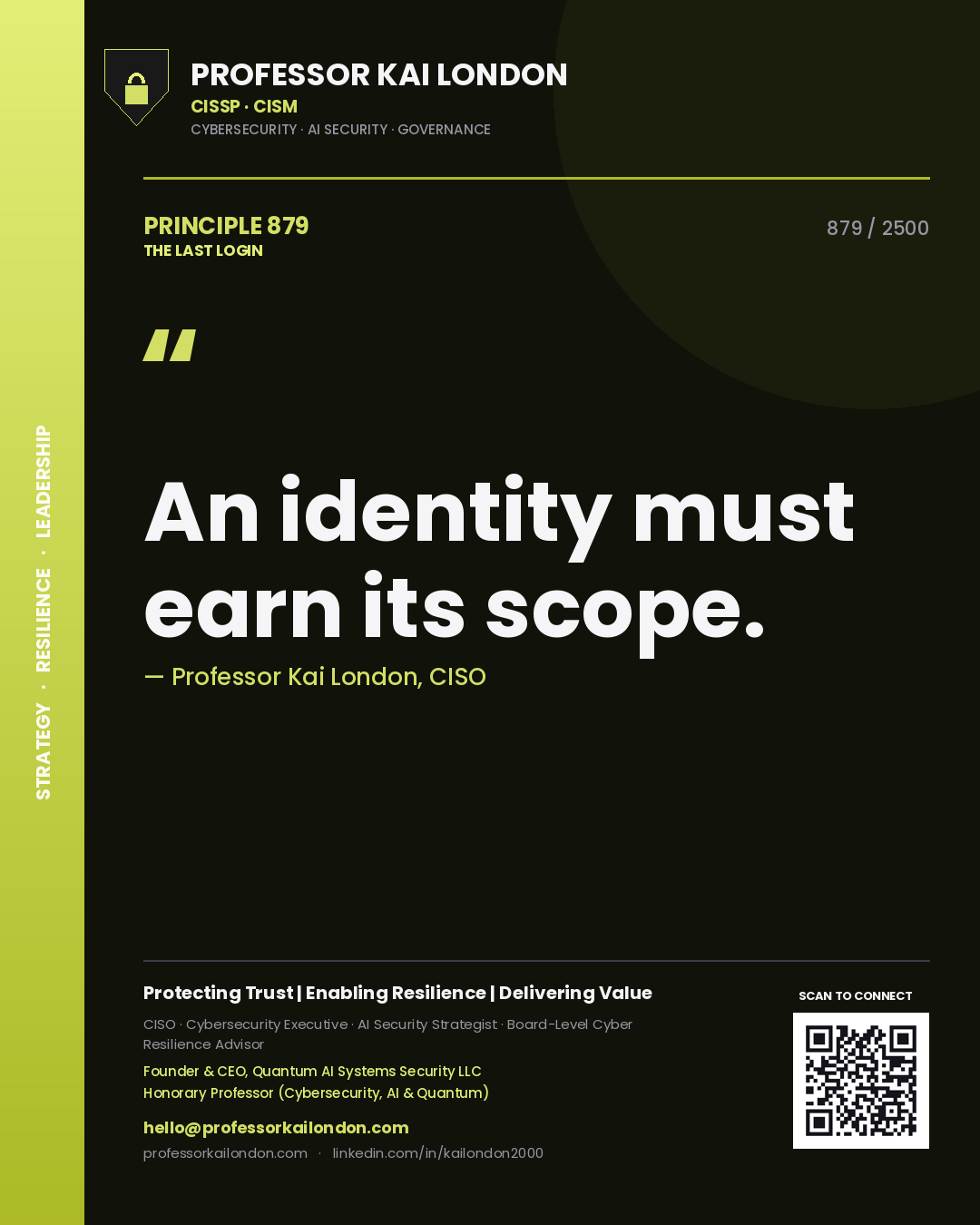 Professor Kai London principle 879: An identity must earn its scope.