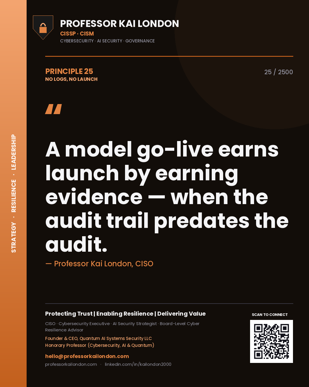 Professor Kai London principle 25: A model go-live earns launch by earning evidence — when the audit trail predates the audit.