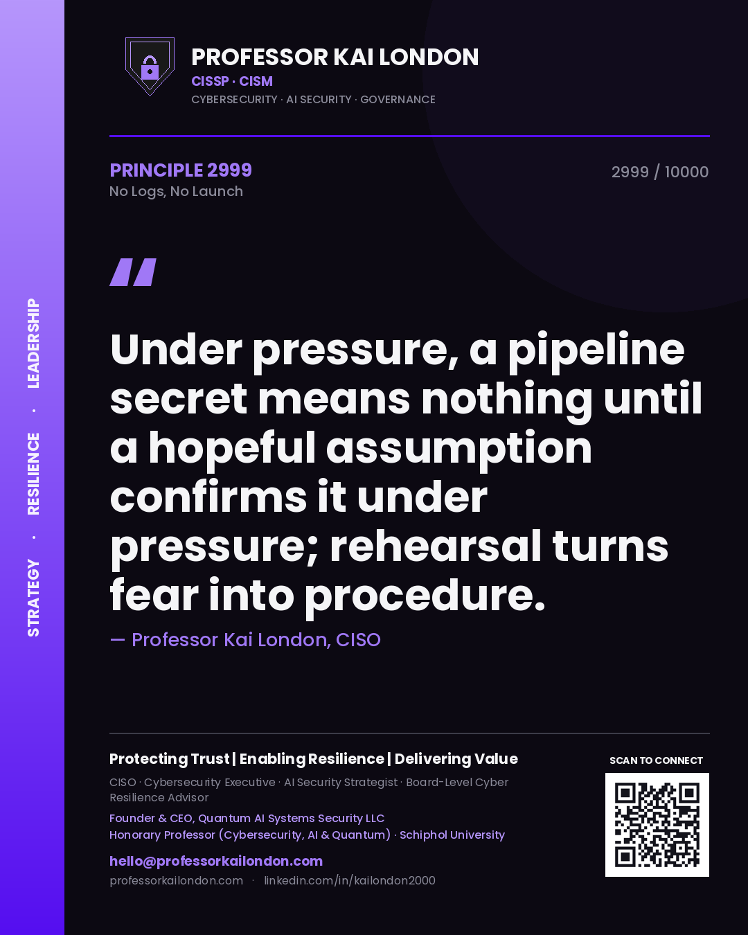 Professor Kai London principle 2999: Under pressure, a pipeline secret means nothing until a hopeful assumption confirms it under pressure; rehearsal turns fear into procedure.